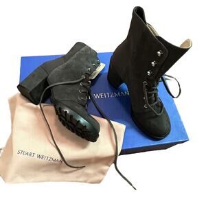 NEW Stuart Weitzman Lace Up Boots Grey Suede